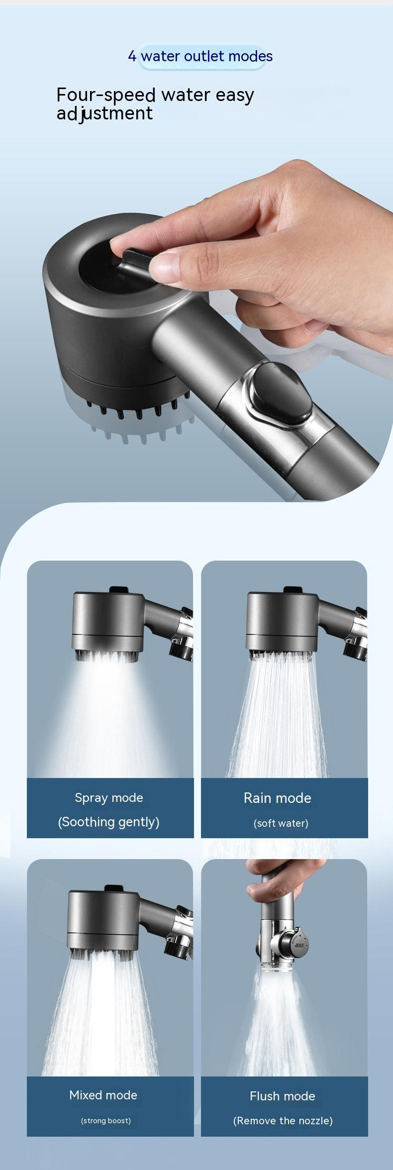 Adjustable Supercharged Shower Head with Hose