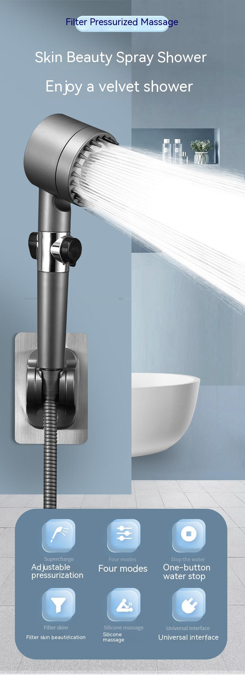 Adjustable Supercharged Shower Head with Hose
